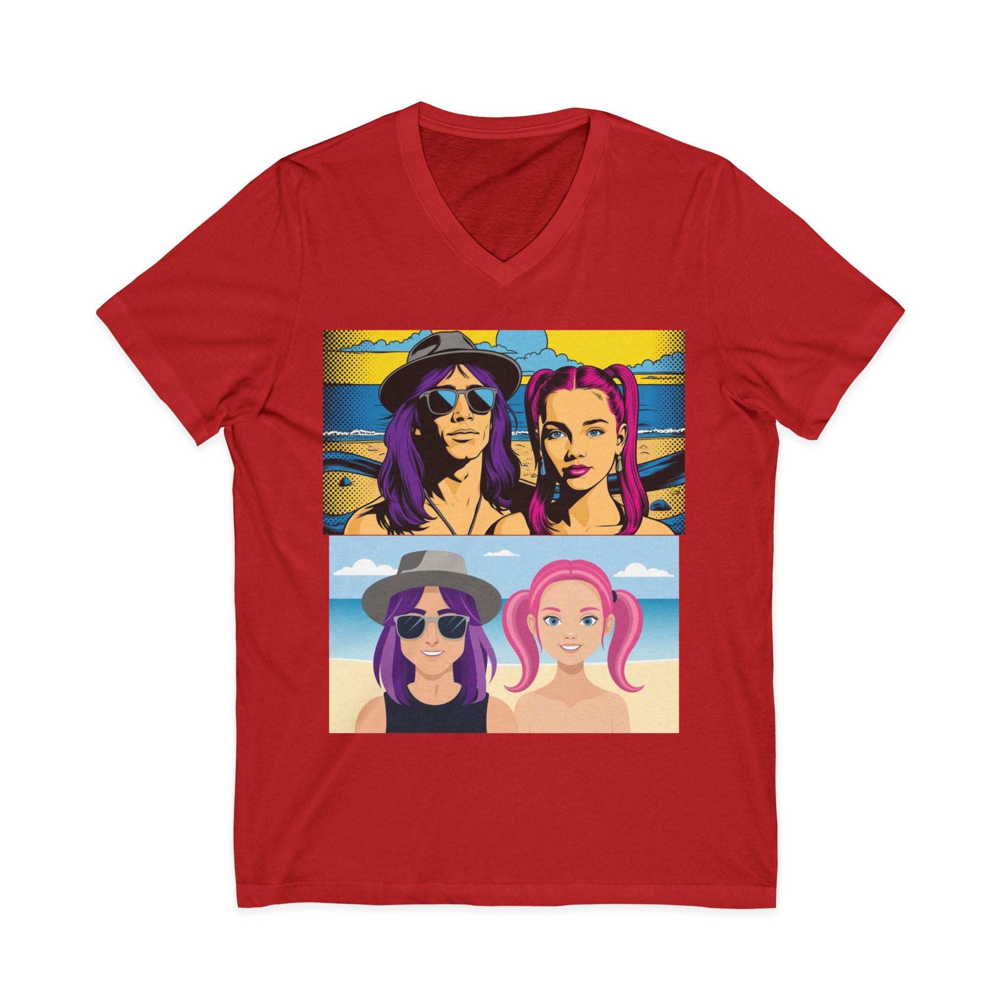 Lovers & Beach Graphic V-Neck | Shh...It's Art Collection
