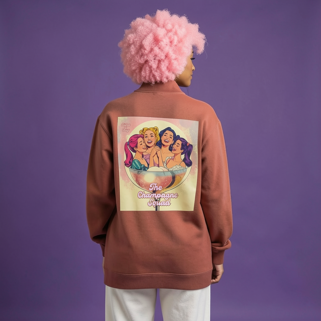 Champagne Girls Squad Quarter-Zip Sweatshirt — Fun, Cheeky & Unapologetic