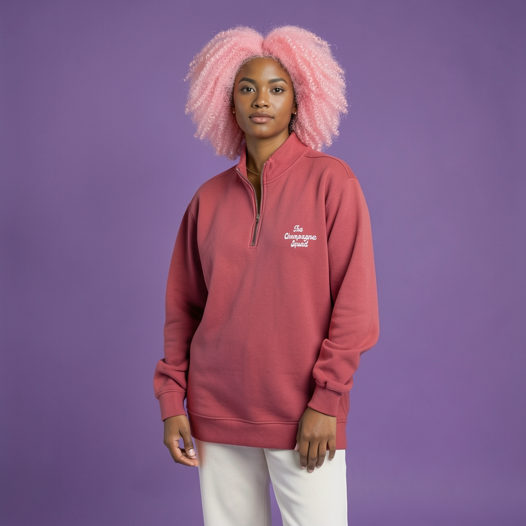 Champagne Girls Squad Quarter-Zip Sweatshirt — Fun, Cheeky & Unapologetic