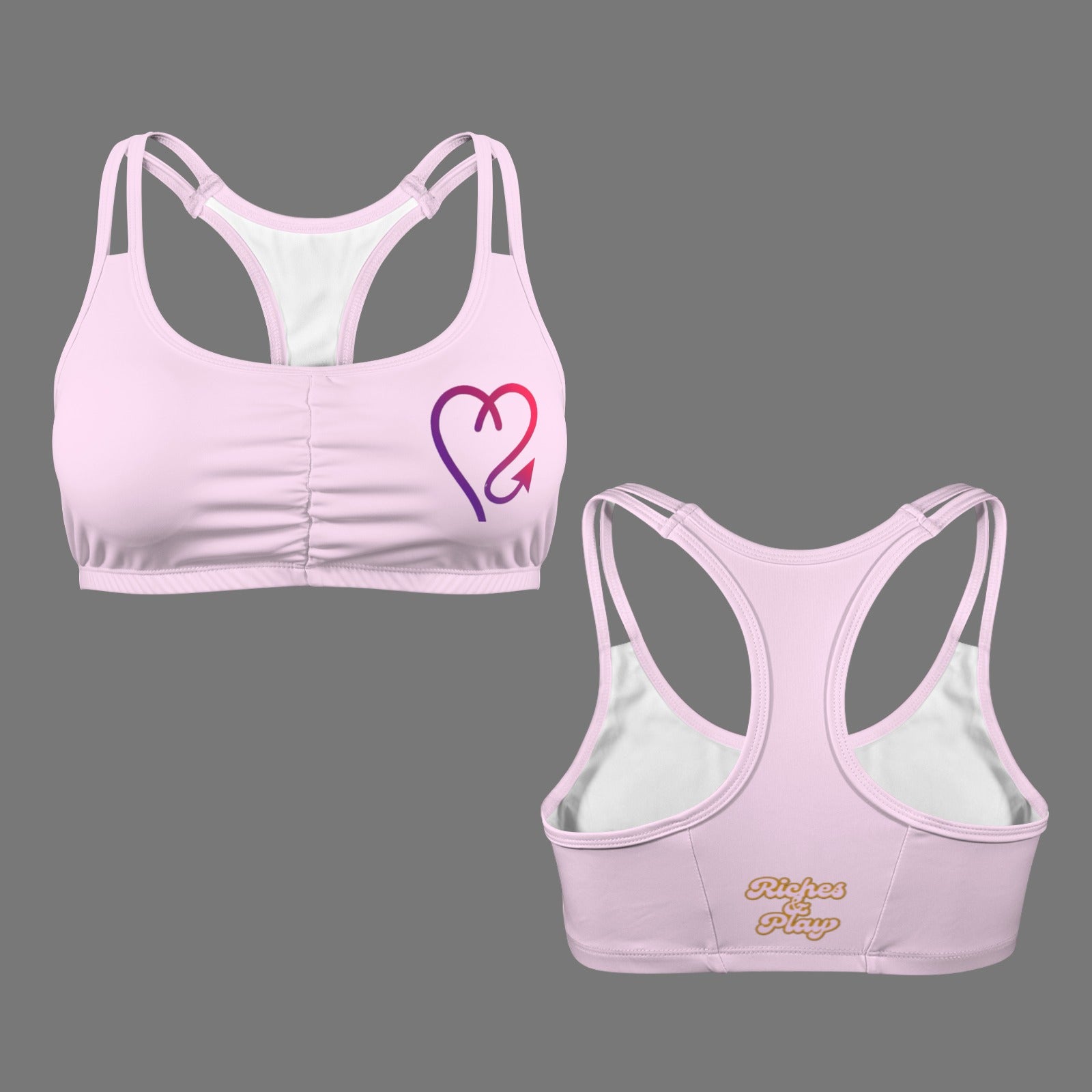 good & devilish pink double shoulder straps sports bra