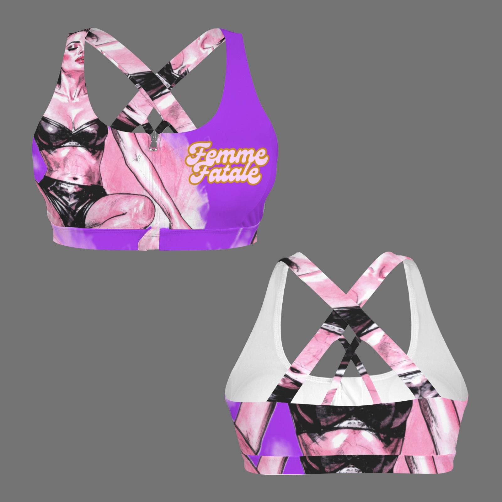 Femme Fatale Zipper Sports Bra Purple Edit