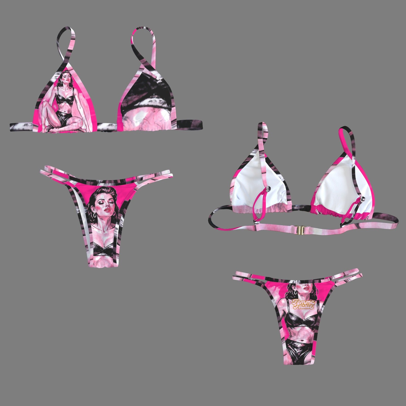 Femme Fatale V-Neck Triangle Bikini & Low Rise Thong