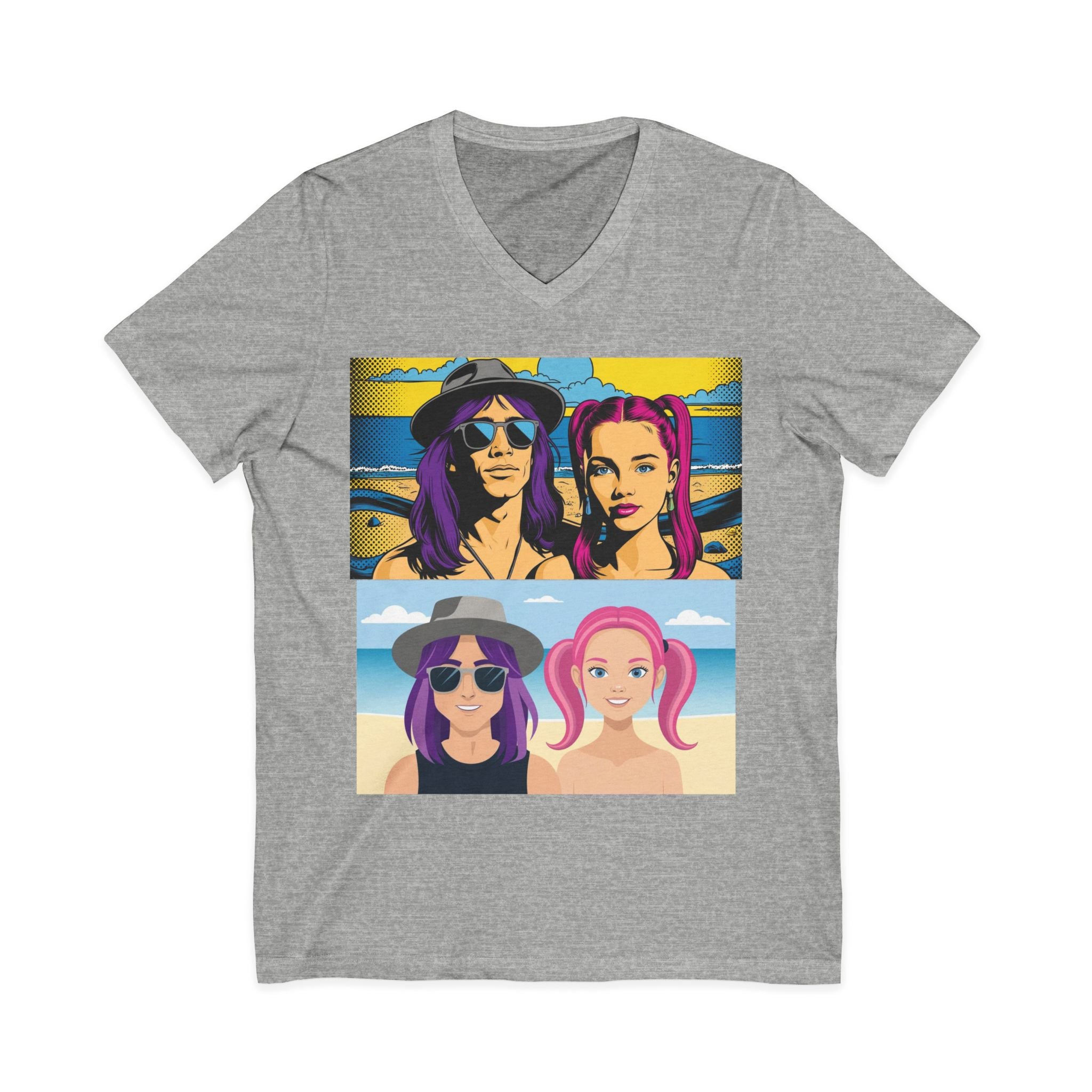 Lovers & Beach Graphic V-Neck | Shh...It's Art Collection