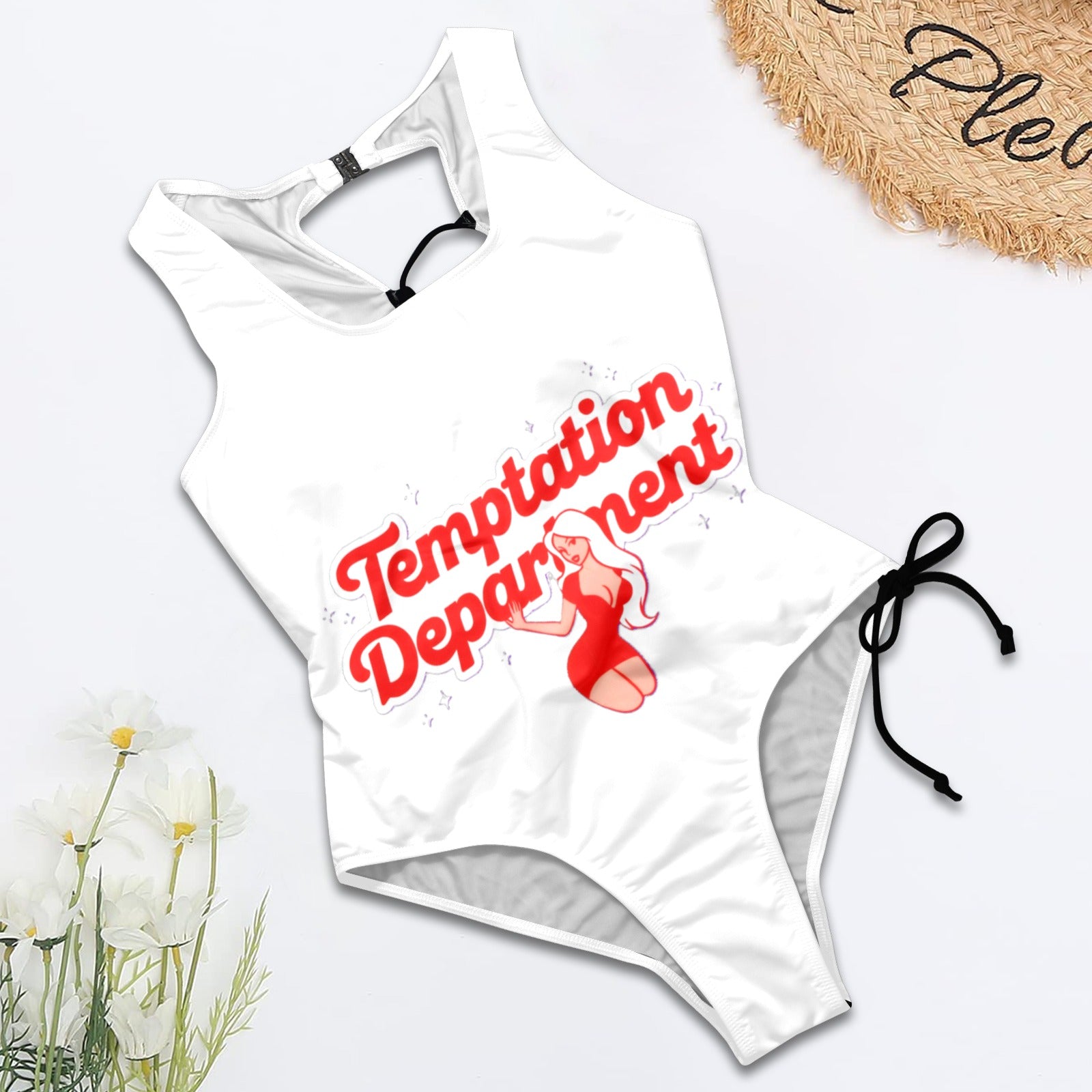 Temptation Department Tie Back Wide Shoulder Straps One Piece