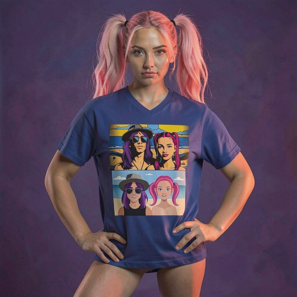 Lovers & Beach Graphic V-Neck | Shh...It's Art Collection