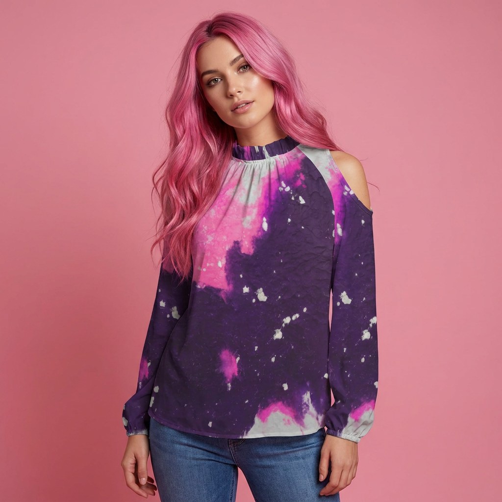 'Abstract Orgasm' Pleated Off-Shoulder Blouse