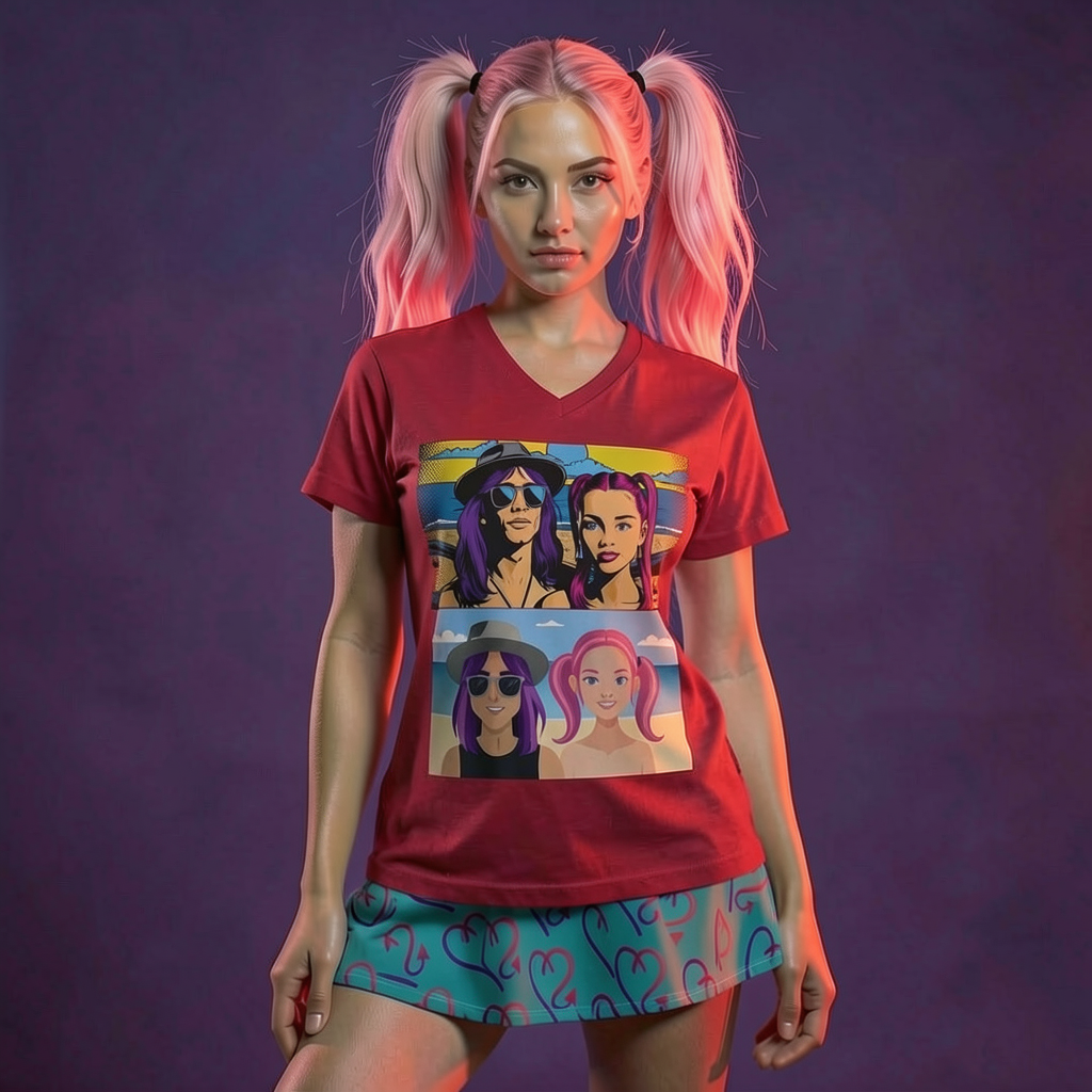 Lovers & Beach Graphic V-Neck | Shh...It's Art Collection