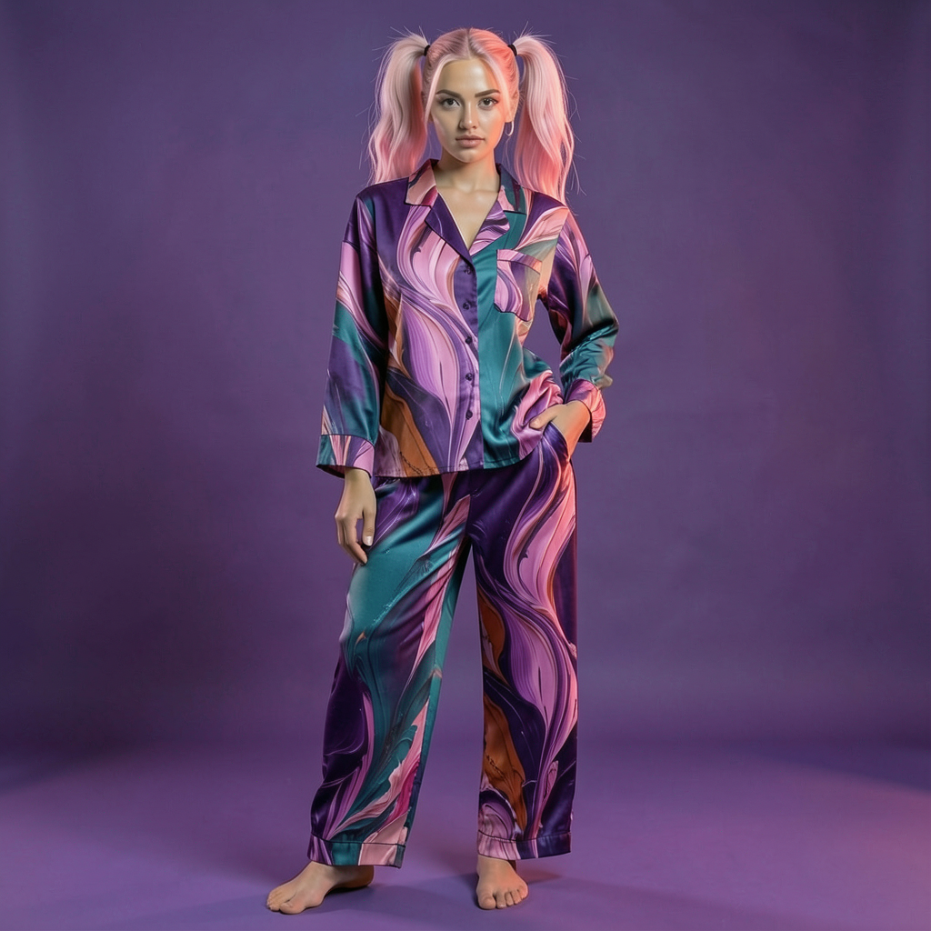 Abstract Flow Satin Set – Bold Swirl Loungewear | Shh...It's Art