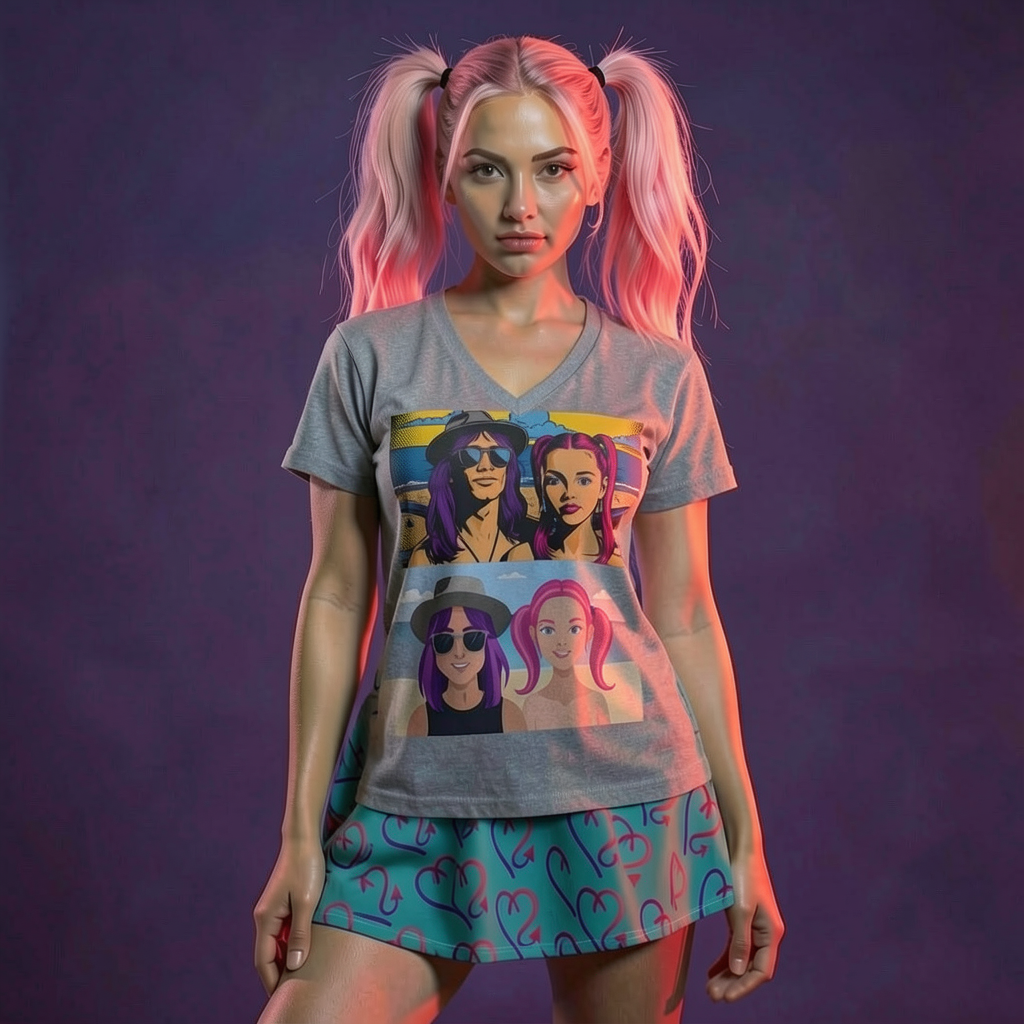 Lovers & Beach Graphic V-Neck | Shh...It's Art Collection